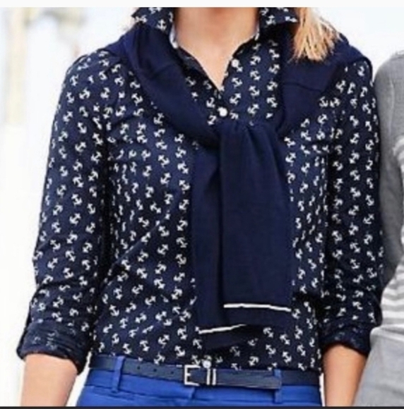 TALBOTS Anchor Print Button Down Shirt Size 2 Petite - Picture 2 of 6